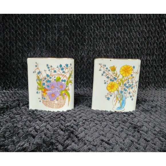 Vintage Lego Korea Teardrop Porcelain Vases – Set of 2 Floral Motif, 1950s–60s - Picture 2 of 9